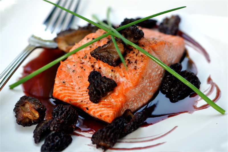 Spring Chinook with Pinot Noir Sauce & Morels